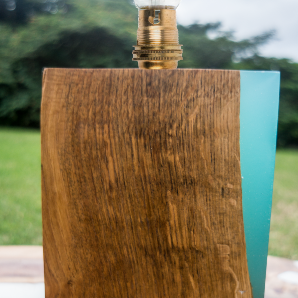 Oak and Turquoise Lampstand