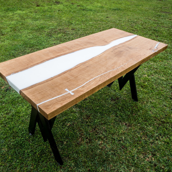 Oak and White Resin Dining Table