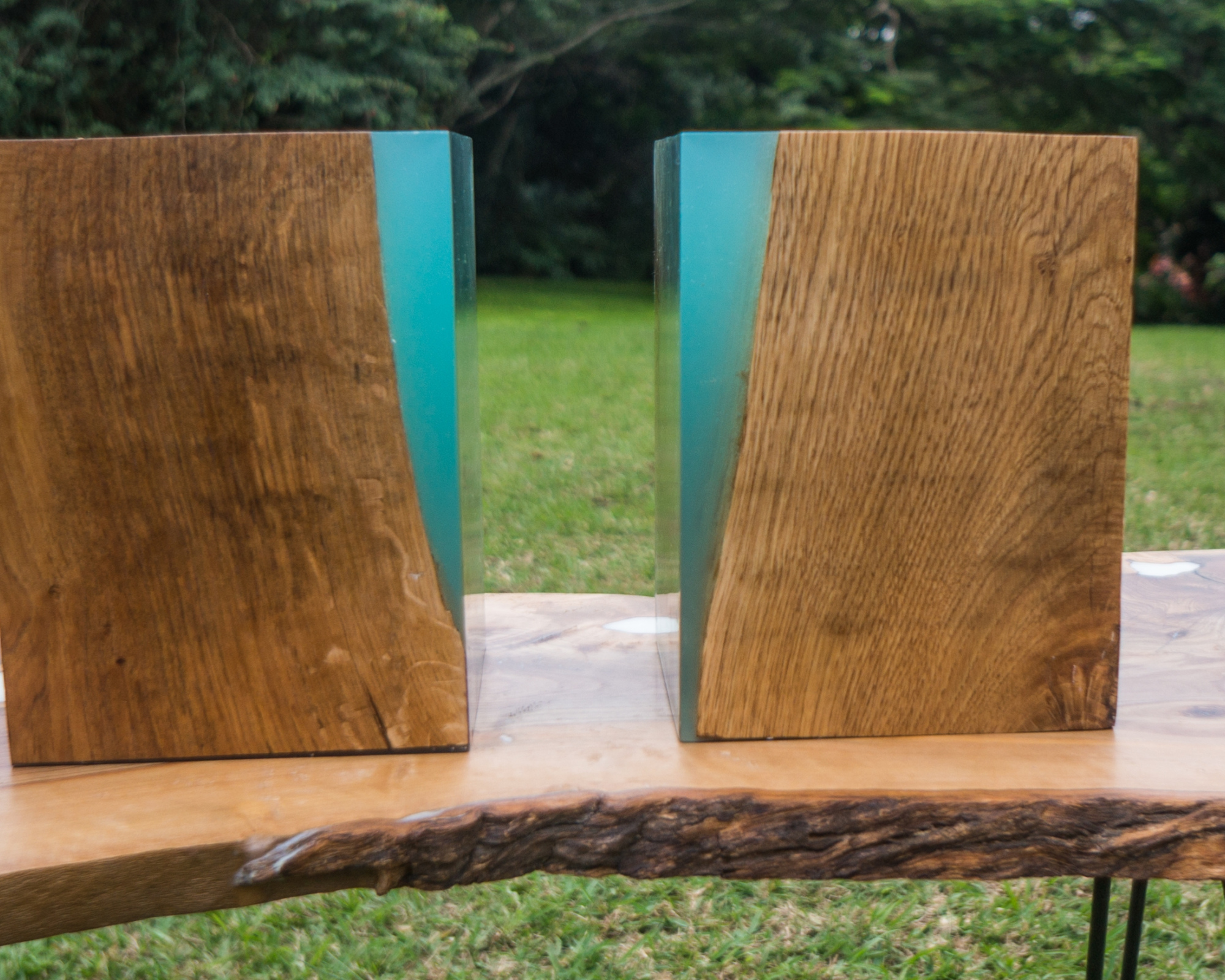 Oak and Turquoise Lampstand