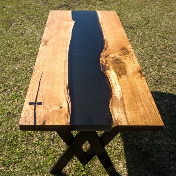 Oak and Translucent Black Resin Dining Table